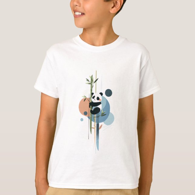Camiseta Panda Subindo Bambu Crianças (Frente)
