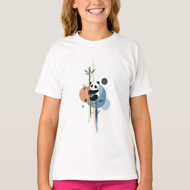Camiseta Panda Subindo Bambu Crianças (Frente)