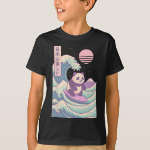 Camiseta Panda Surfando Onda Japonesa Japão
