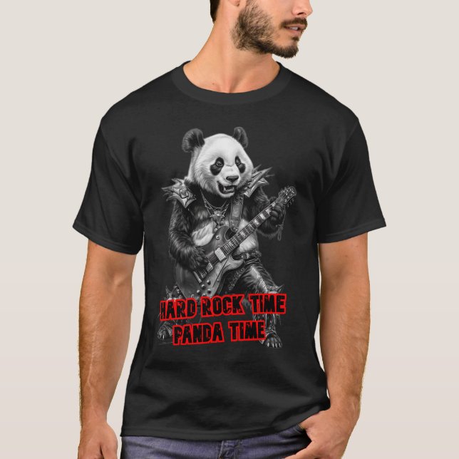 Camiseta Panda tocando Hard Rock em um Black (Frente)