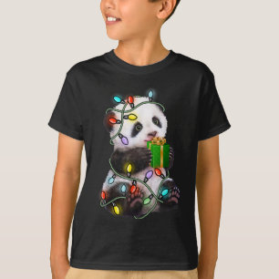 Camiseta Panda Tree Christmas Lights Xmas For Pet Lover