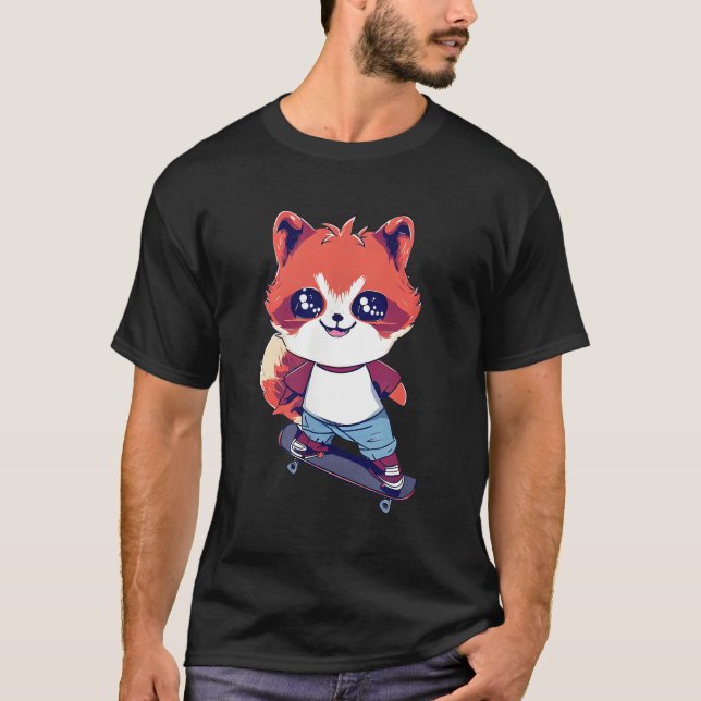 Camiseta Panda Vermelha Anime Skateboard (Frente)