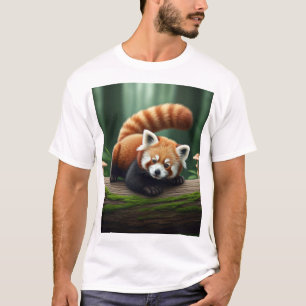 Camiseta Panda Vermelha Bebê Jogada em um Log