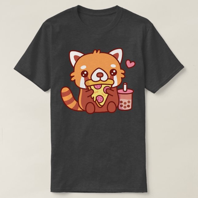 Camiseta Panda Vermelha Bonita Adora Comer Pizza De Peppero (Frente do Design)