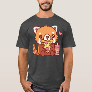 Camiseta Panda Vermelha Bonita Adora Comer Pizza De Peppero