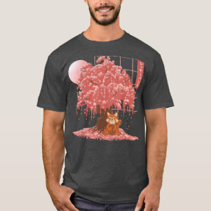 Camiseta Panda Vermelha Bonita Cereja Japonesa Flor Vermelh