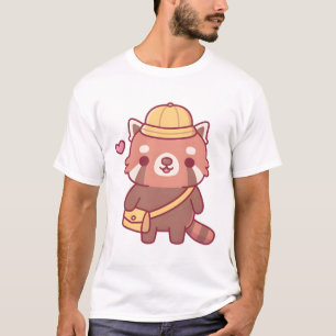 Camiseta Panda Vermelha Bonita Com Chapéu Amarelo