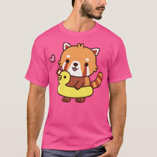 Camiseta Panda Vermelha Bonita Com Piscina Amarelo De Pato