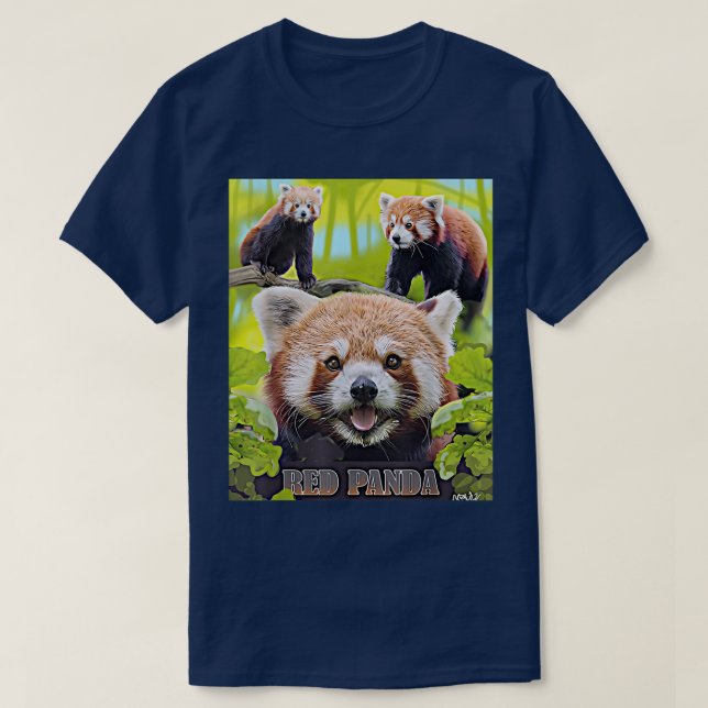 Camiseta Panda Vermelha Bonita Na Montagem Selvagem Ilustra (Frente do Design)