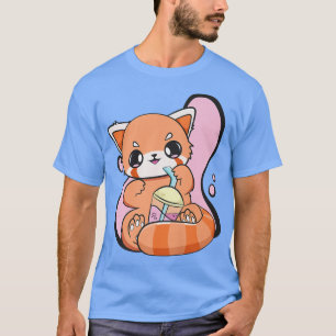 Camiseta Panda Vermelha Chinesa Boba Animação Cuta Pearl Bu