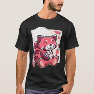 Camiseta Panda Vermelha Com Leite De Morango