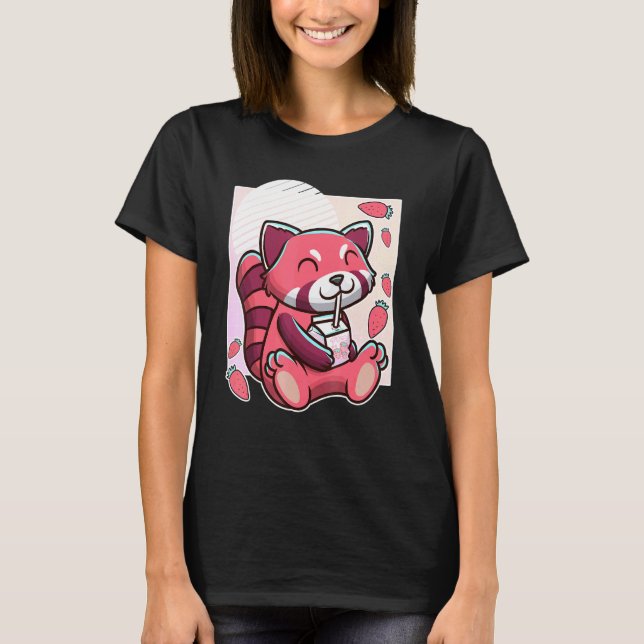 Camiseta Panda Vermelha Com Leite De Morango (Frente)