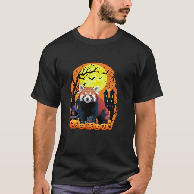 Camiseta Panda Vermelha com Pumpkins Engraçado Parte Assust (Frente)