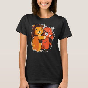 Camiseta Panda Vermelha E Animais Leões Cuecas Para Mulhere