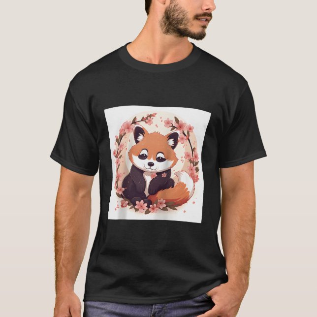 Camiseta Panda Vermelha E Espuma De Cereja Padrão Perfeito (Frente)
