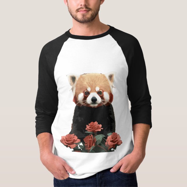 Camiseta Panda vermelha e rosas (Frente)