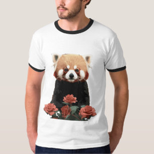 Camiseta Panda vermelha e rosas