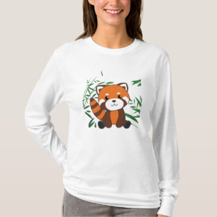 Camiseta Panda Vermelha Em Bambu Animais Doces Para Criança