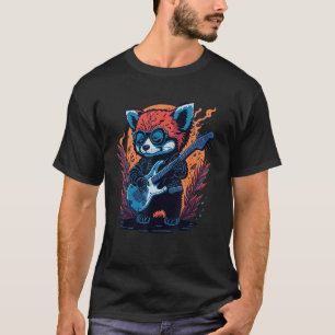 Camiseta Panda Vermelha legal Tocando Violão - Animal Gráfi