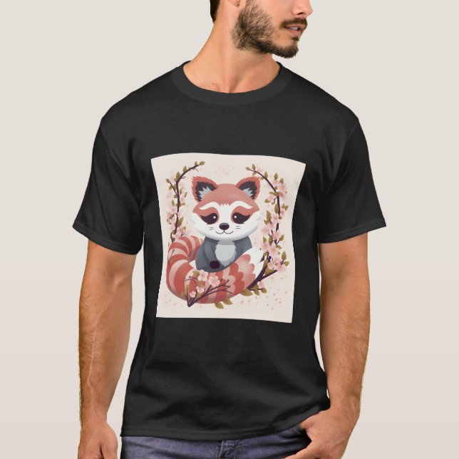Camiseta Panda Vermelha No Jardim De Flor De Cereja, Spring (Frente)