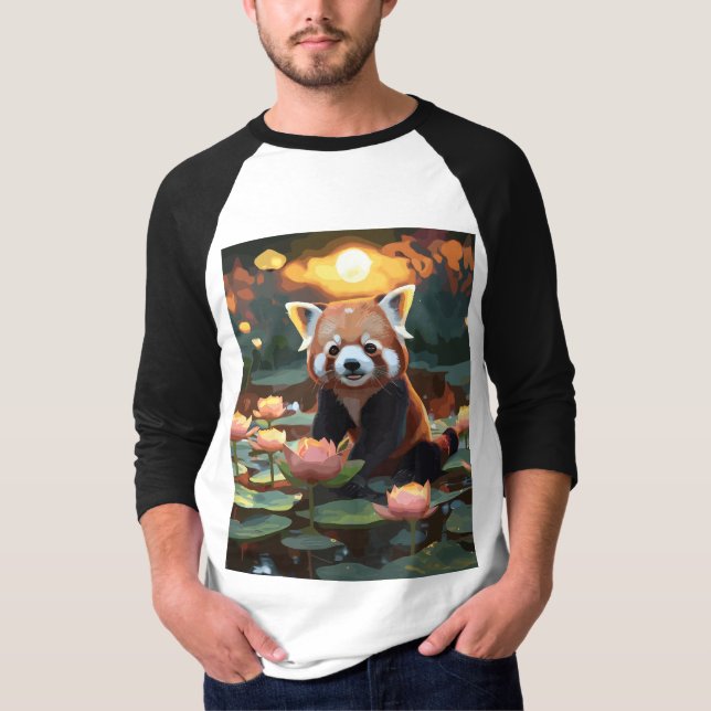 Camiseta Panda vermelha no lago de lótus (Frente)