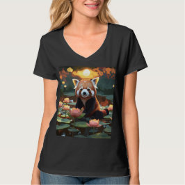 Camiseta Panda vermelha no lago de lótus