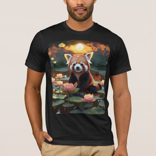 Camiseta Panda vermelha no lago de lótus (Frente)