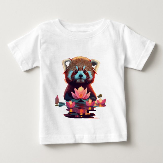 Camiseta Panda vermelha num lago de lótus (Frente)
