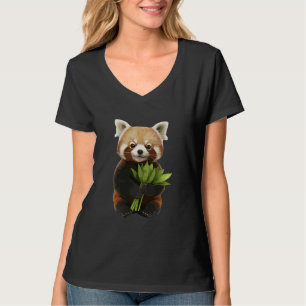 Camiseta Panda vermelha segurando um buquê de flores