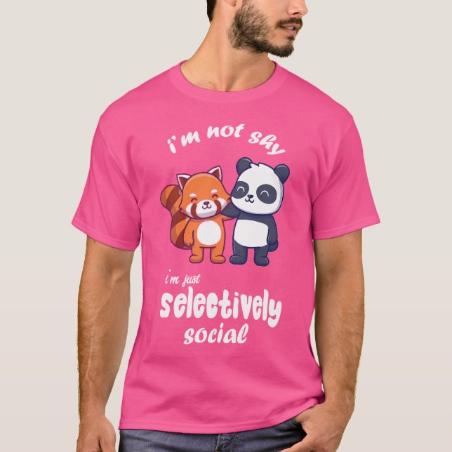 Camiseta Panda Vermelha Tímida Não Sou Anti-Social Eu Sou S (Frente)