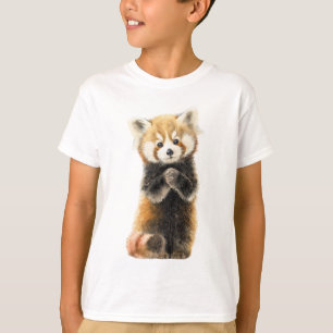 Camiseta Panda Vermelho Adorável Fofo em Pé para Crianças