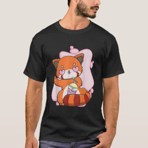 Camiseta Panda Vermelho Chibi Com Bolha de Chá Boba Otaku A