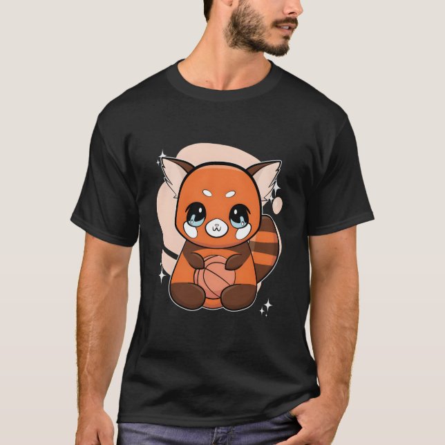 Camiseta Panda Vermelho Com Basquetebol (Frente)