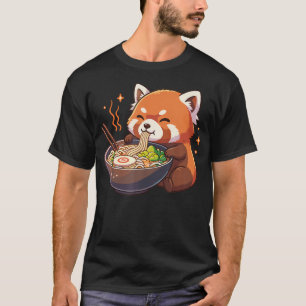 Camiseta Panda Vermelho Com Macarrão Ramen Kawaii Vermelho