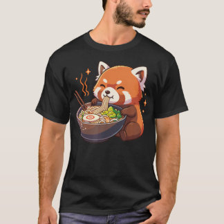 Camiseta Panda Vermelho Com Macarrão Ramen Kawaii Vermelho