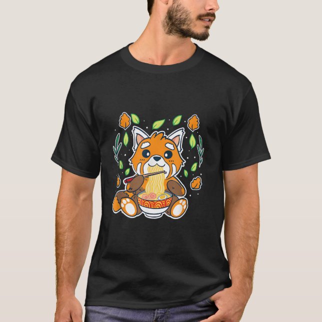 Camiseta Panda Vermelho Comendo Macarrão Ra Panda Vermelho (Frente)