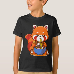 Camiseta Panda Vermelho Comendo Sopa Japonesa Ramen Zoológi