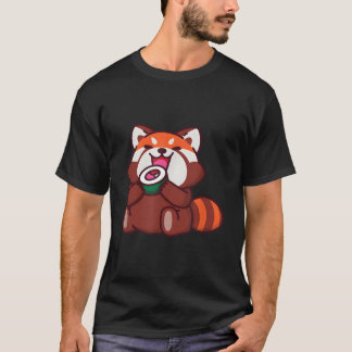 Camiseta Panda Vermelho Comendo Sushi Animais Guaxinim Comi