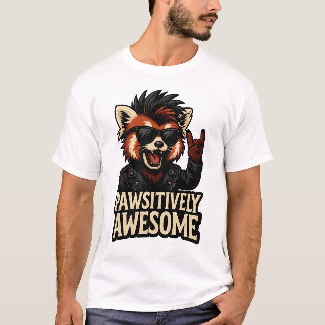 Camiseta Panda-vermelho de Rock-n-Roll Positivamente Incrív (Frente)