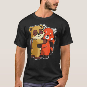 Camiseta Panda Vermelho e Suricata Animais Fofos para Mulhe