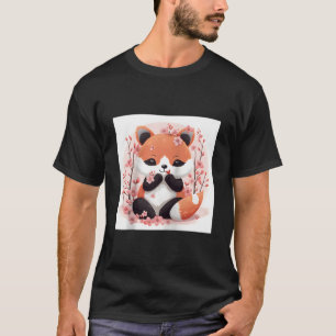 Camiseta Panda Vermelho e Tema de Flor de Cerejeira Ba Esti