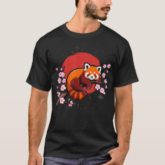 Camiseta Panda Vermelho Engraçado Kawaii Flor de Cerejeira 
