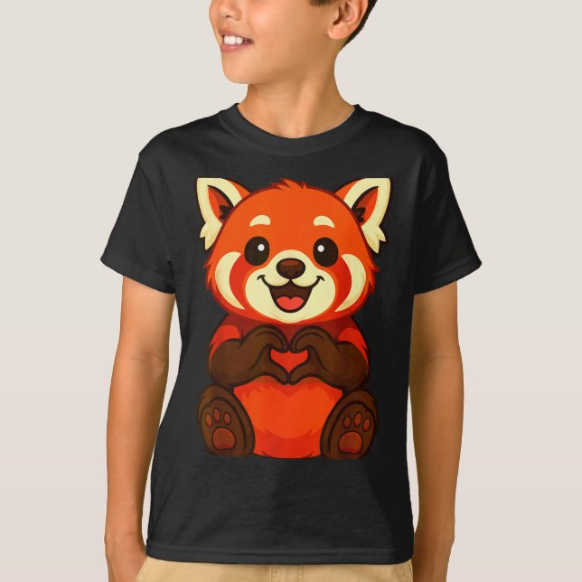 Camiseta Panda Vermelho Fazendo Coração Com as Mãos Dia dos (Frente)