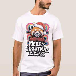 Camiseta Panda Vermelho Feliz Natal 12/25/25