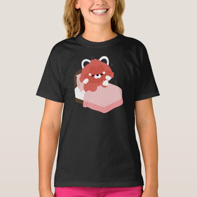 Camiseta Panda Vermelho Fofo Cansado (Frente)