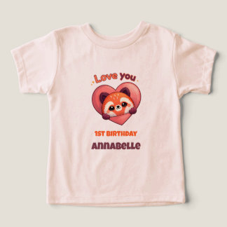 Camiseta Panda Vermelho Fofo - Menina de 1º Aniversário