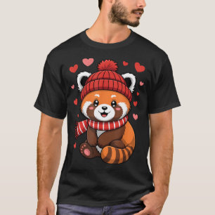 Camiseta Panda Vermelho Kawaii Dia dos Namorados Corações C