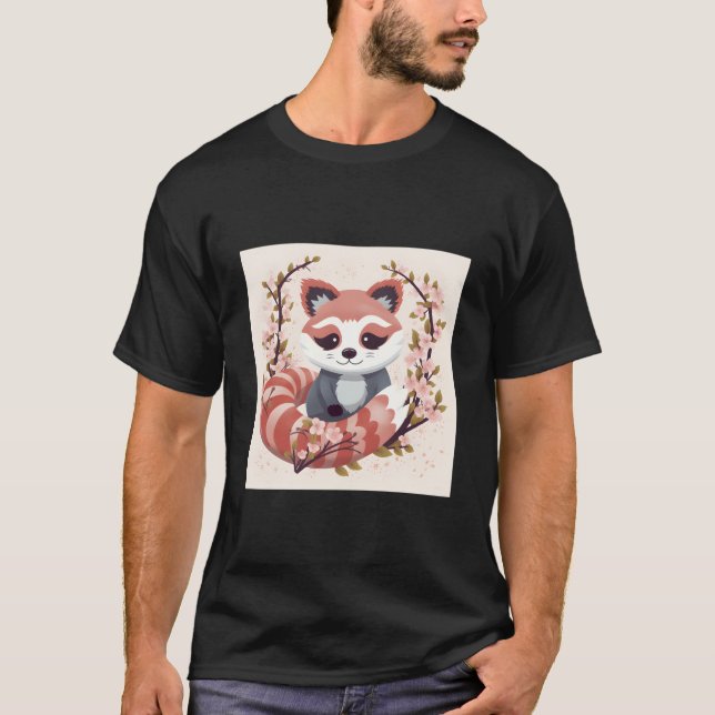 Camiseta Panda Vermelho no Jardim de Flor de Cerejeira Prim (Frente)