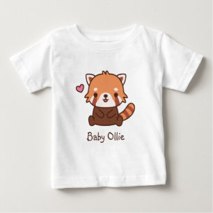 Camiseta Panda Vermelho Pequeno e Fofo Nome Personalizado