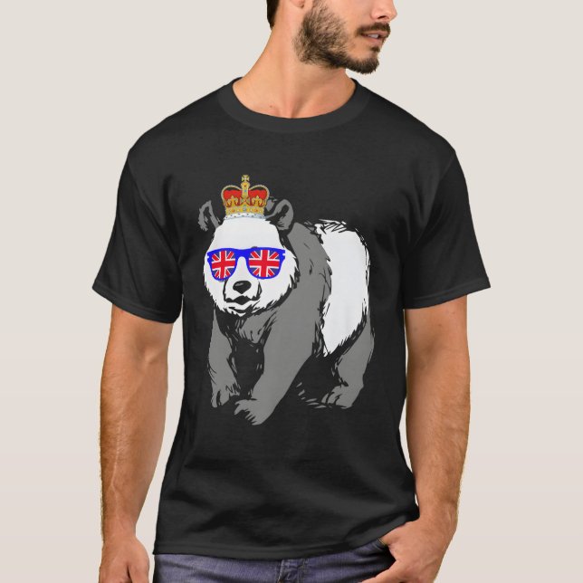 Camiseta Panda Vestindo Óculos De Sol E Crown England Uk Fl (Frente)